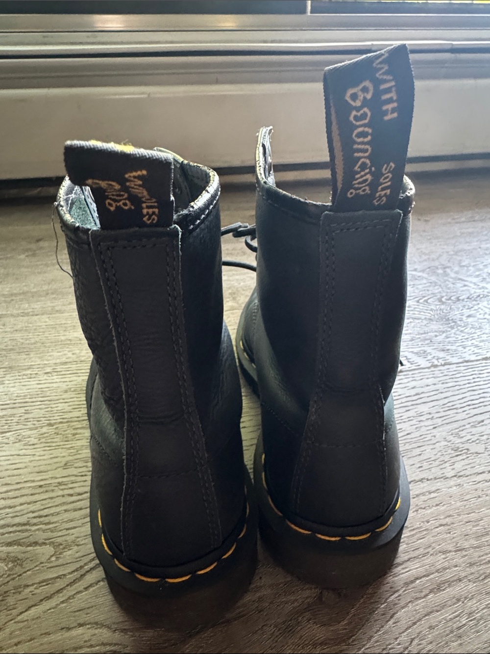 Dr. Martens Black Leather Lace-Up Boots with Yellow Stitching - Picture 4 of 6